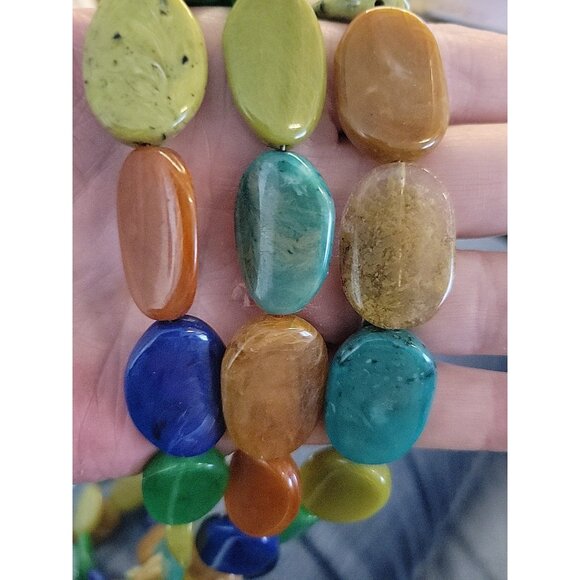 Chunky Multi-strand Polished Gemstone Necklace Oval Natural Statement Adjustable - Picture 11 of 12